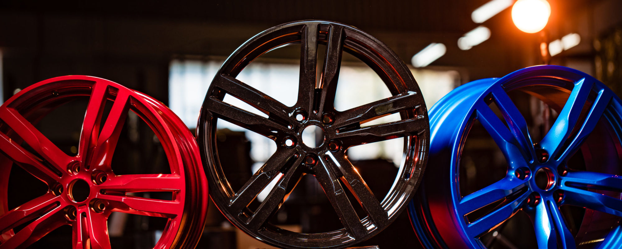 Different colour wheels that have undergone the wheel colour change process